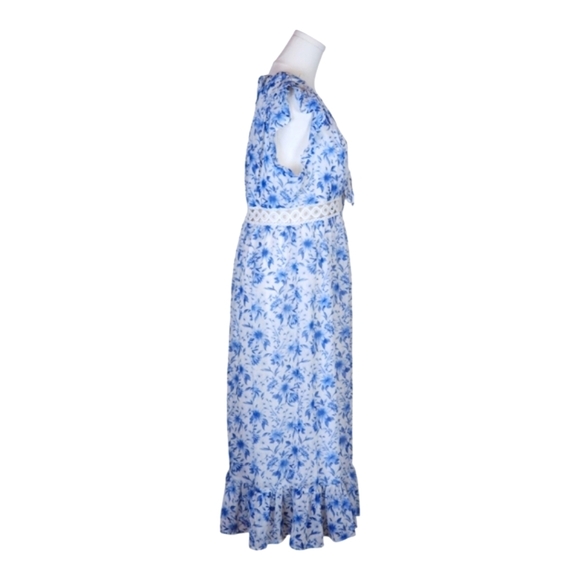 Lulus Make Things Shine White Blue Floral Midi Lightweight Flowy Dress L - Picture 10 of 16